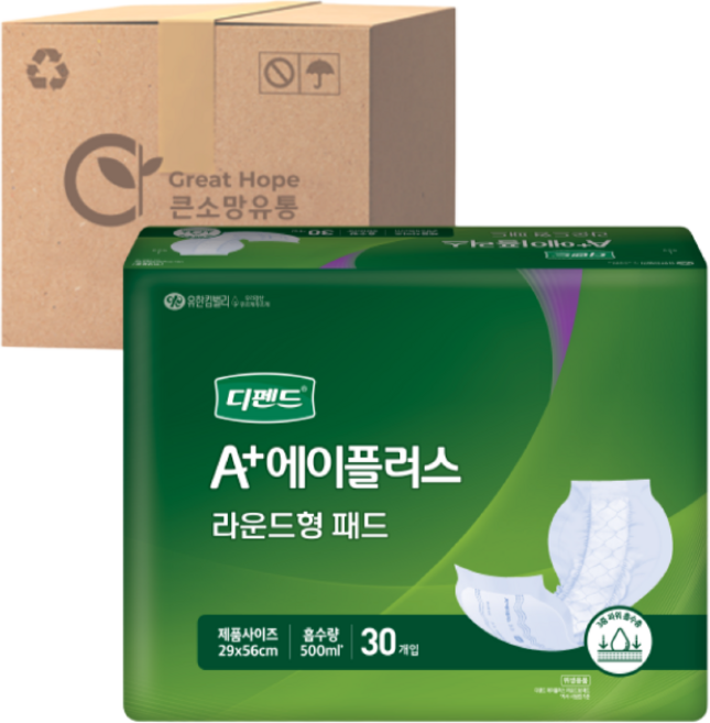 유한킴벌리 남녀공용 디펜드 속 기저귀 라운드형 성인기저귀/패드 대형, 12개, 30매입