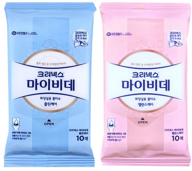 크리넥스 마이비데 (외출 여행 캠핑 필수템) 클린케어 휴대용 10매 1개+ 마이비데 밸런스케어 휴대용 10매 1개, 1개