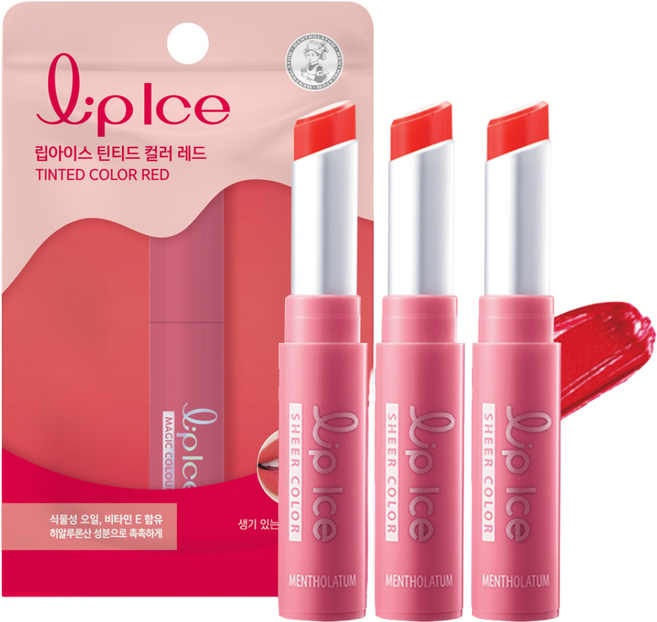 멘소래담 립아이스 틴티드 컬러 립밤 레드, 무향, 2g, 3개