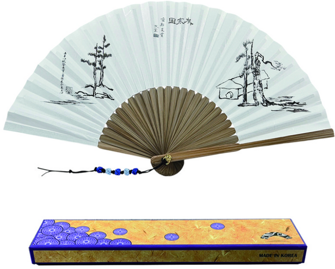 포미모어 전통 민속화 접이식 대나무 부채 중형 국내제작, 김정희 세한도, 1개