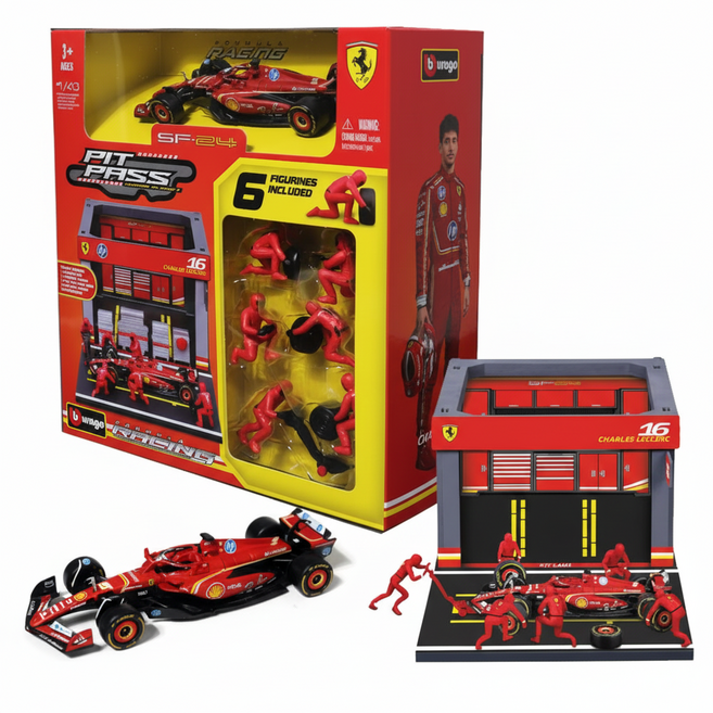 브라고 F1 포뮬러레이싱 피트 패스 PIT PASS 페라리 벤츠 맥라랜 레드불 F1 머신 포함 크루 피규어 차고 조립, 페라리 SF-24 16번, 1개