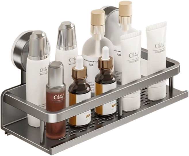 라이프툴스 욕실 오픈형 무타공 흡착식 벽걸이 선반, 1개, 리얼그레이