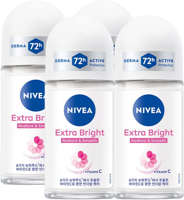 니베아 데오드란트 롤온 엑스트라 브라이트 50ml 4개