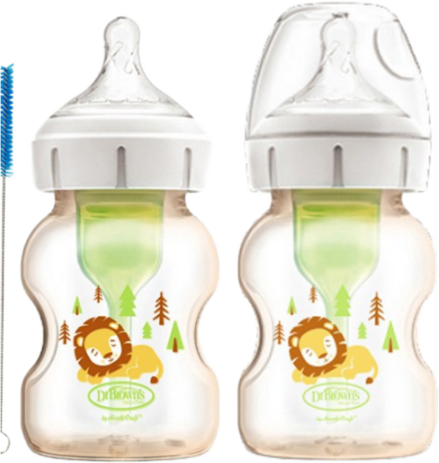 닥터브라운 옵션스 플러스 PPSU 와이드넥 데코 젖병 150ml 2P (1단계 젖꼭지포함), 일반, 1개, 라이언