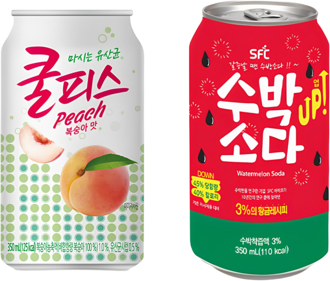 쿨피스 복숭아 수박소다 2종 세트, 355ml, 24개