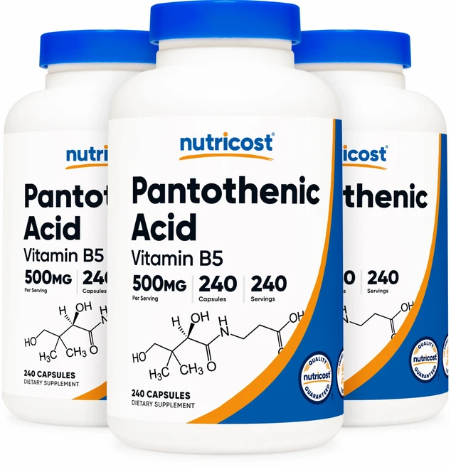 뉴트리코스트 비타민 B5 판토텐산 500mg 240캡슐 3병, 3개, 240정 - 쿠팡