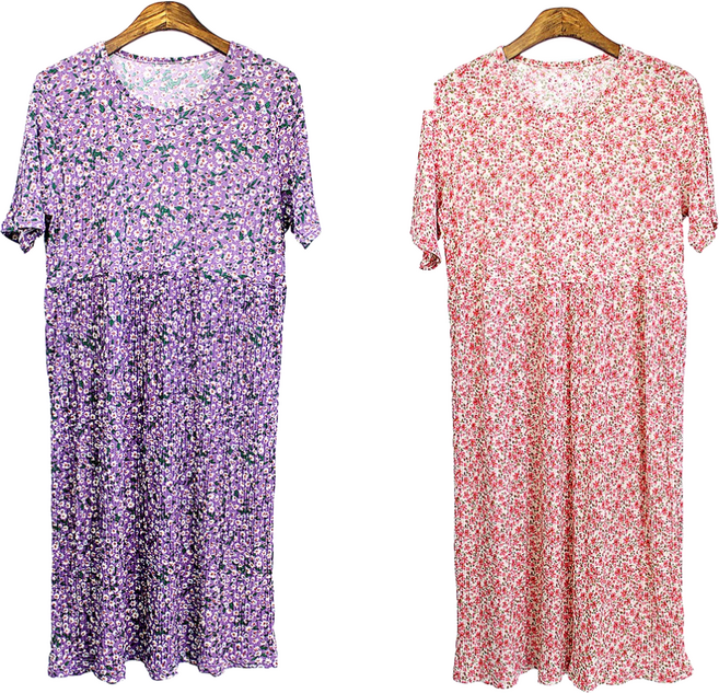 보브온 여름 냉장고 쿨링 아이스 빅사이즈 플리츠 꽃주름 롱원피스 2세트 빅사이즈 홈웨어