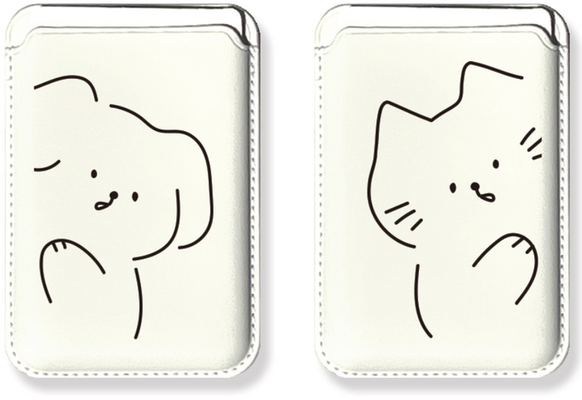 [맥세이프 카드지갑] 강아지 고양이 커플 우정 디자인 아이폰 가죽 카드 지갑 맥세이프지갑 교통카드, 맥세이프 카드지갑, 화이트 - 고양이, 1개