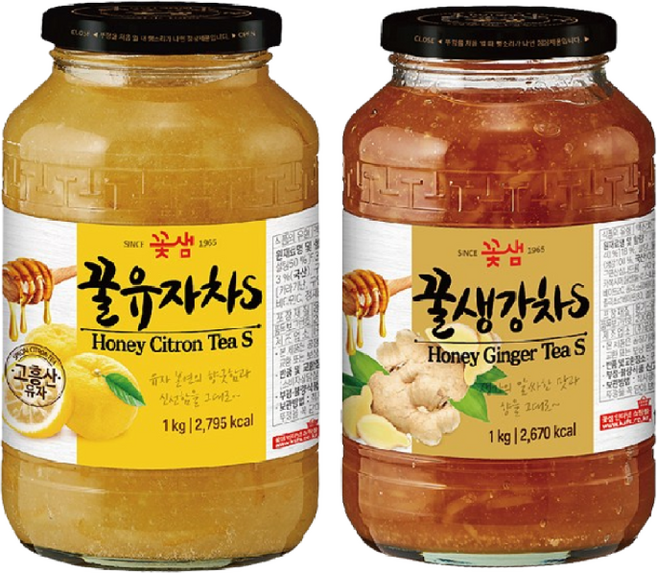 꽃샘 꿀유자차S 1kg + 꿀생강차S 1kg, 1개, 꽃샘 꿀생강차S 1kg + 꿀유자차S 1kg