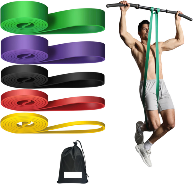 BELLE 턱걸이 풀업밴드 1+2+3+4+5 단계 세트, 1개, Yellow+Red+Black+Purple+Green
