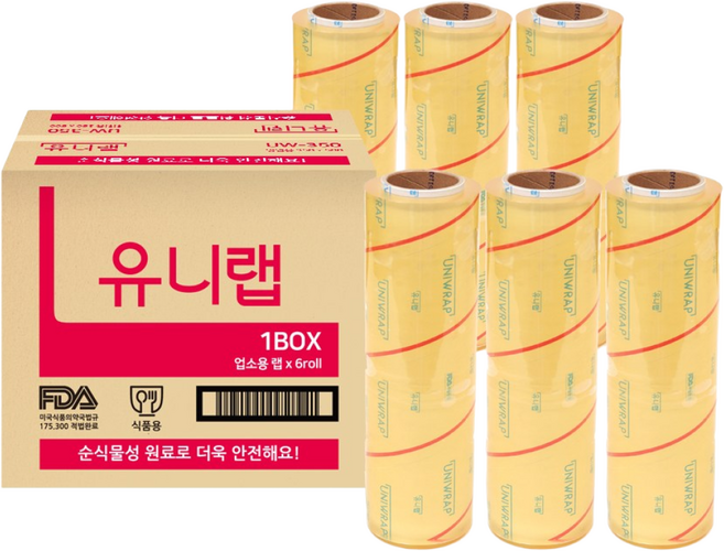 유니랩 대용량 포장용 비닐랩 업소용랩 40cmX500m 6롤 1박스, 500m, 6개