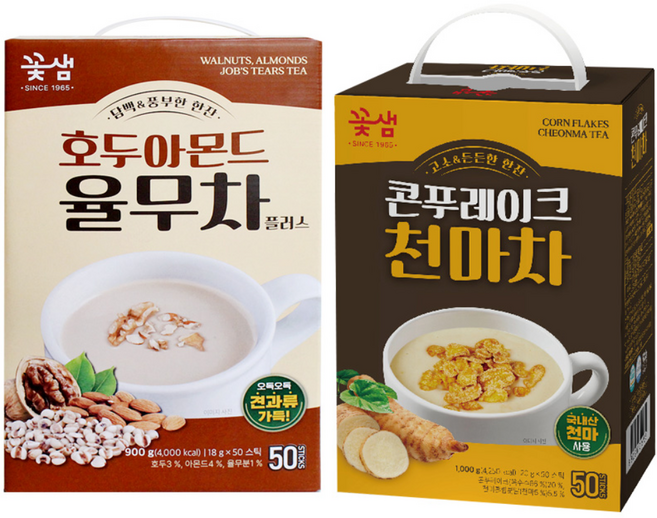 꽃샘 호두아몬드 율무차50T+콘푸레이크 천마차 50T, 100포, 2개, 50개입