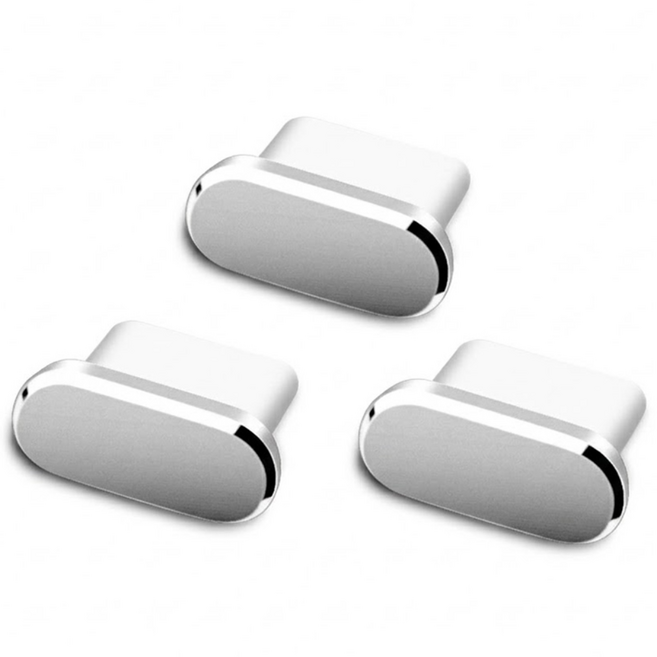 티놀지 휴대폰 메탈 C타입 충전단자 보호캡 먼지마개, 실버, 3개
