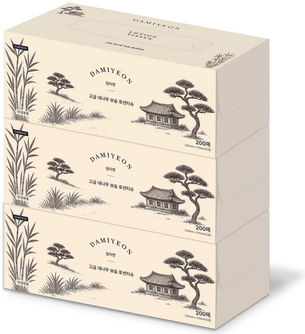 담이연 먼지없는 대나무 천연펄프 고보습 로션티슈 무형광 무표백 비염티슈 200매 3개, 200매 x 3개