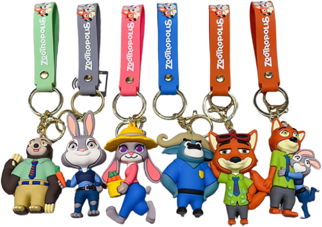 [타무] 귀여운 주토피아 캐릭터 피규어 키링, 1개, 6셋