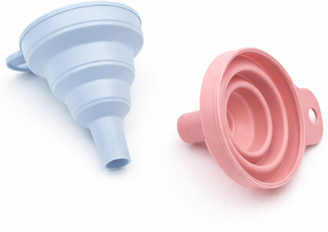 체크 주방필수템 접이식 실리콘 깔대기 1+1, 1세트, 파랑,핑크 미니 중형+중형