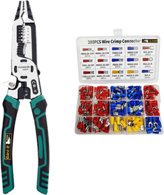 공구라면 ( 09RM ) 전선 스트립퍼 뺀치 열수축 튜브 절연 터미널, 2]전선스트리퍼뺀치+절연터미널단자280P세트, 1세트