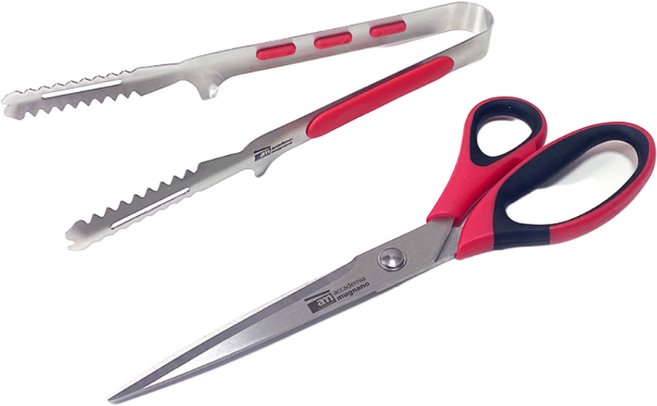 이태리 브랜드 am 주방 가위+집게 세트 2개 2P 다용도 캠핑가위 캠핑도구 조리도구, 레드, 1세트