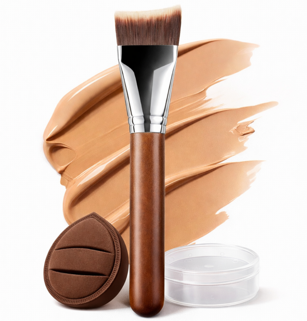 [차차앤코] 프리미엄 전문가용 초밀착 파운데이션 브러쉬 결없이 깔끔한 베이스 메이크업 퍼프 케이스 세트, 1개, 프리미엄 베이스 브러쉬