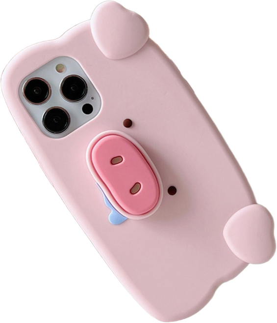 아이폰 케이스 귀여운 돼지 캐릭터 디자인 돼지코 손잡이 스탠드 거치대 커플 우정 휴대폰 케이스