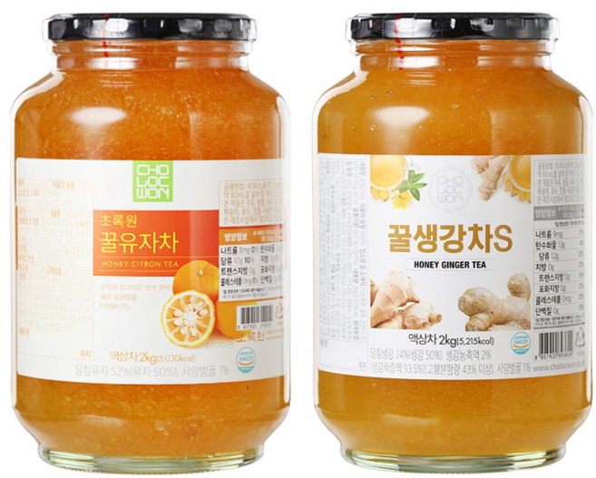 초록원 꿀유자차 2kg +꿀생강차S 2kg (대용량), 1개