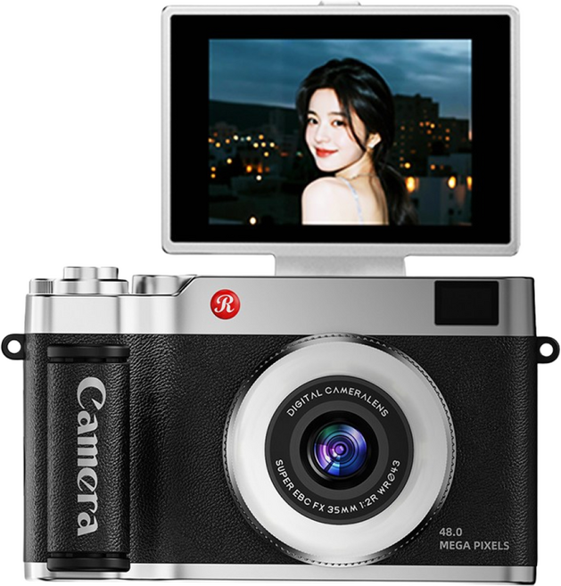 빈티지 디카 디지털 180도 회전 화면 휴대용 여행용 감성 소형 인생 레트로 지털 카메라, 64GB(블랙)