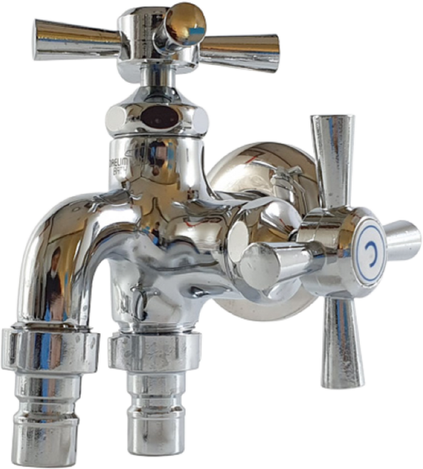 국산 KS 대림 고급형 두갈래 수도꼭지 15A / 세탁기꼭지 양갈래 나비너트 커플러 베란다, 1개