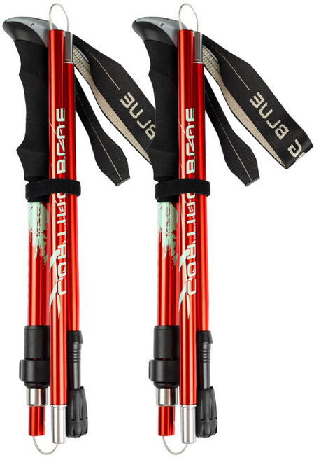 코팅블루 두랄루민 5단 접이식 등산스틱 세트, 레드, 2세트