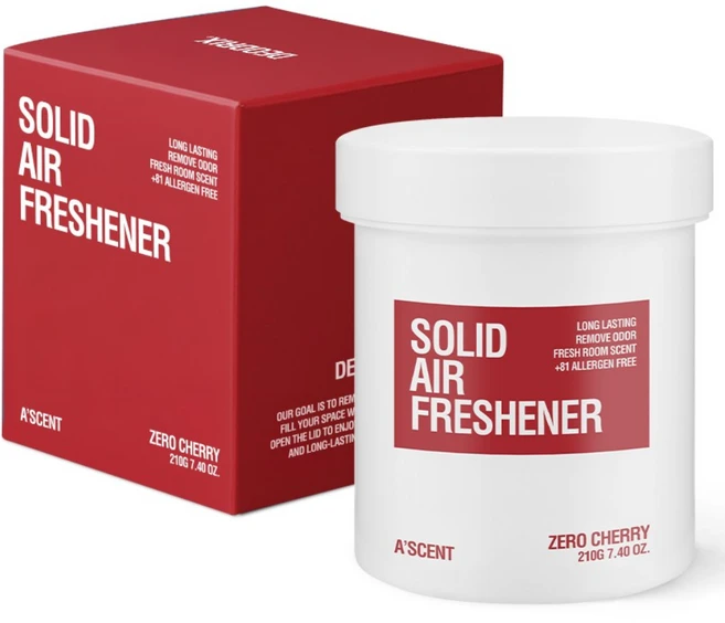에이센트 차량용 고체 탈취제 강력 냄새제거 알러젠프리 제로체리, 1개, 210g - 쿠팡