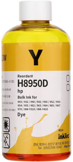 잉크테크 1리터 HP officejet pro 8100 8600 8610 8710 8210 7740 무한리필잉크, 노랑염료(H8950D) 250ml, 1개