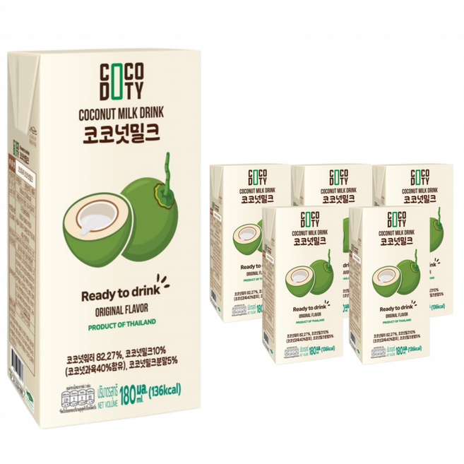 코코듀티 태국 코코넛밀크 음료, 6개, 180ml