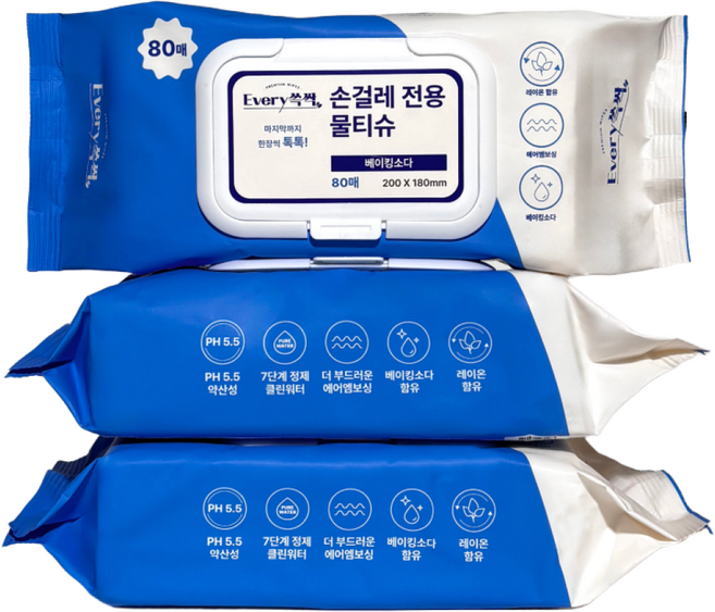 [에브리쓱싹] 베이킹소다 손걸레 청소 물티슈 캡형 80매, 10개