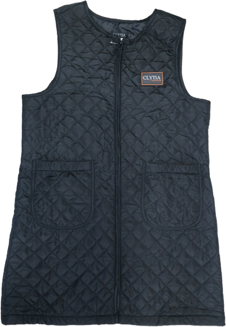 클리티아 겨울 실내외 산책 마실 데일리용 집업 누빔 보온 롱 조끼 앞치마, 사각누빔 블랙, 1개, L