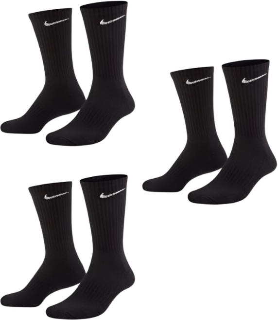 나이키 에브리데이 쿠션 크루 삭스 스우시 장목 양말 블랙 3켤레