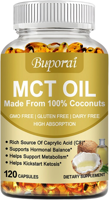 MCT 오일 캡슐 3000mg - 체중 감량 소화 지원 뇌 및 피부 건강, 1개, 120정