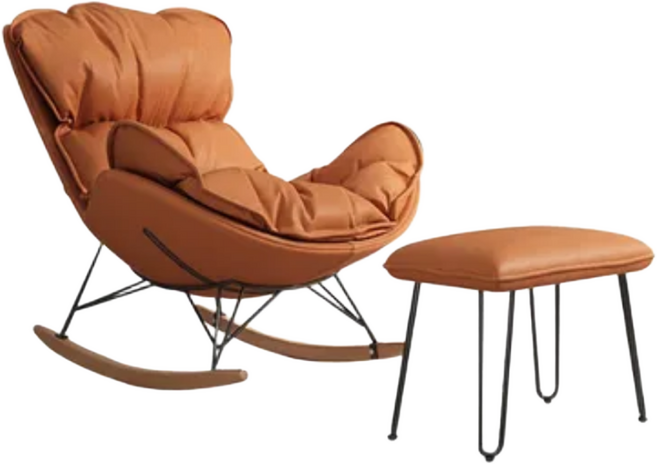 쿠시에 Cushie 포근한 프리미엄 럭셔리 흔들의자 리클라이너 스윙체어 안락의자 북유럽 독서의자 1인쇼파, 1개, 6. 오렌지 (풋스툴 포함)