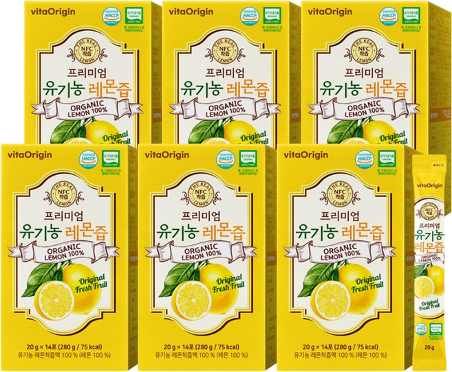 비타오리진 프리미엄 유기농 레몬즙 14포, 280g, 6개