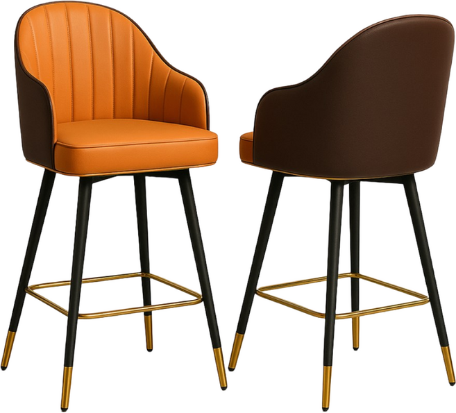 카라 투톤 홈바 체어 아일랜드식탁 하이체어 테이블 가죽 실내 의자 식탁 카페 인테리어 62cm, 2개, 다크브라운/다크오렌지62cm