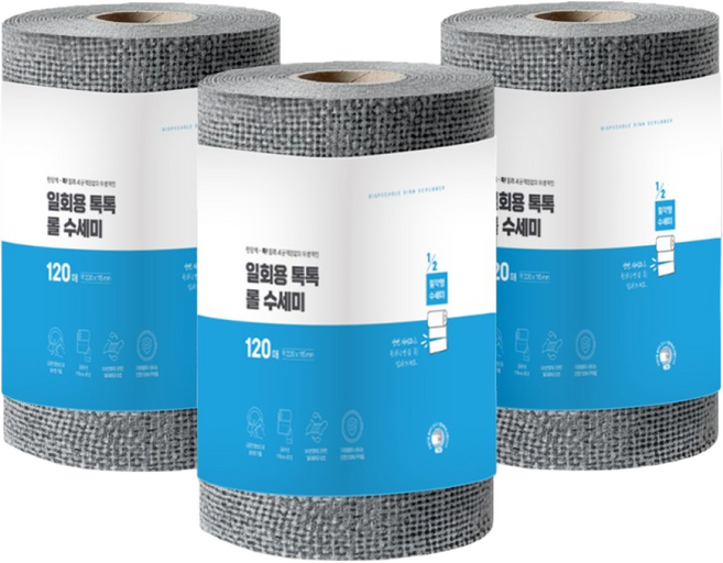 살림마루 일회용 톡톡 롤 수세미 120매 3개