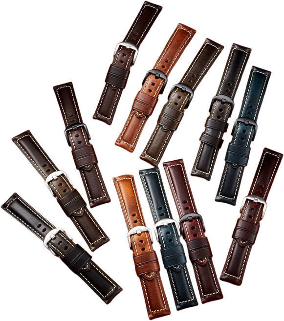 오르몽트 수제 가죽 스트랩 소가죽 통가죽시계줄 18mm 20mm 22mm 스트랩 갤럭시워치밴드, 블랙카키