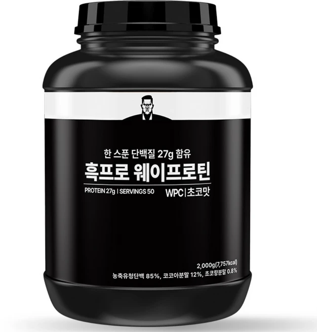흑프로 웨이프로틴 초코맛 WPC 헬스보충제 단백질 2g, 1개, 2kg - 쿠팡