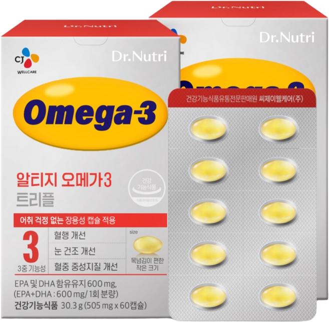 CJ웰케어 닥터뉴트리 알티지 오메가3 트리플 60캡슐, 60정, 2박스