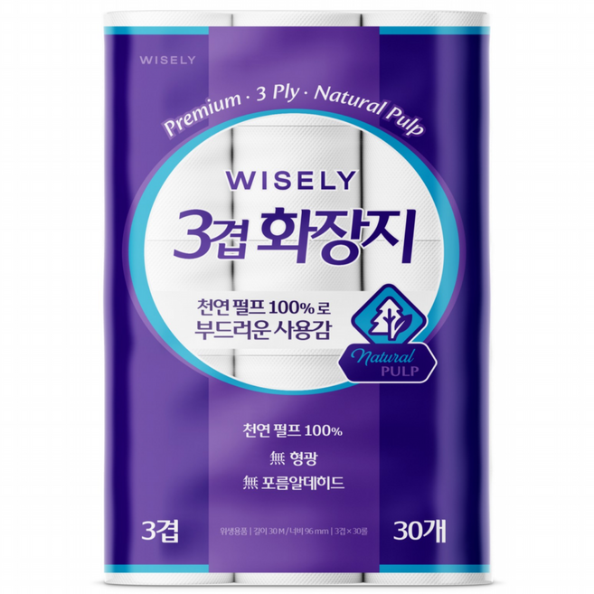 와이즐리 천연펄프 3겹 화장지 30m 30롤, 2개
