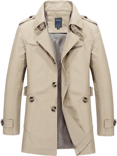 레트로 스타일 미드렝스 캐주얼 재킷 코트 남성용 가을겨울용 샤프트 칼라 핏팅 슬림 효과 컬링프리 편안한 트렌치 코트