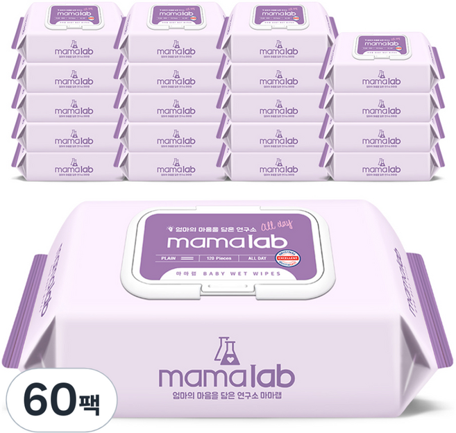 마마랩 올데이 대용량 아기물티슈 캡형, 43g, 120매, 60세트