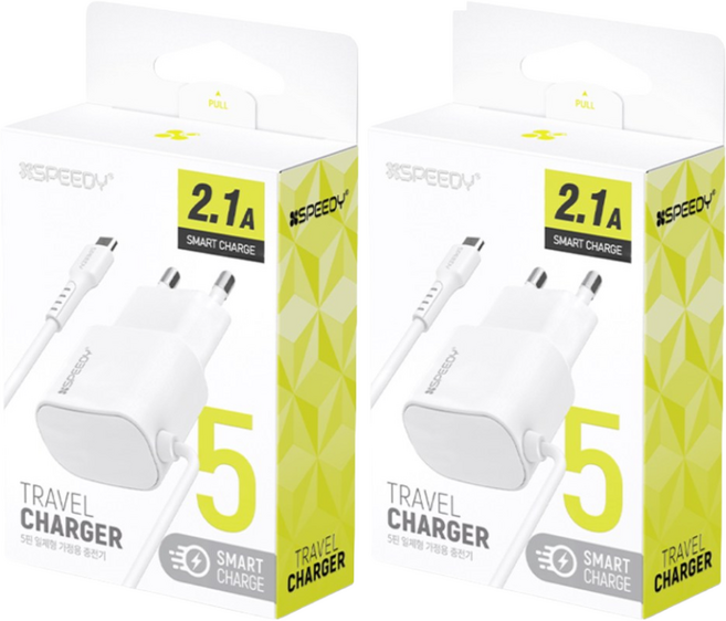 스피디 일체형 충전기 케이블 2.1A 5핀, 화이트(1+1), 2개