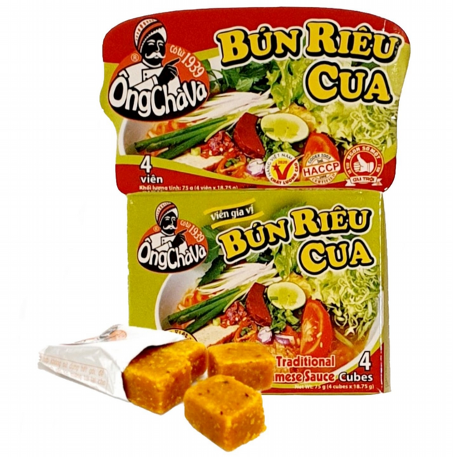 월드푸드 베트남 옹차바 쌀국수 큐브 분리꾸아 육수 스톡 BUN RIEU CUA, 1개, 75g
