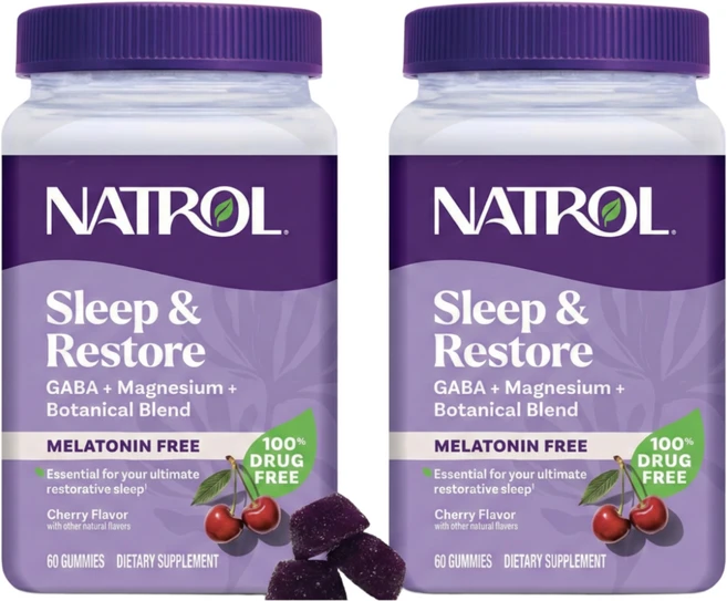 Natrol 나틀롤 슬립 앤 리스토어 마그네슘 글리시네이트 구미 60구미 멜라토닌 무첨가 수면보조 GABA 함유 체리맛 정품, 1개 - 쿠팡