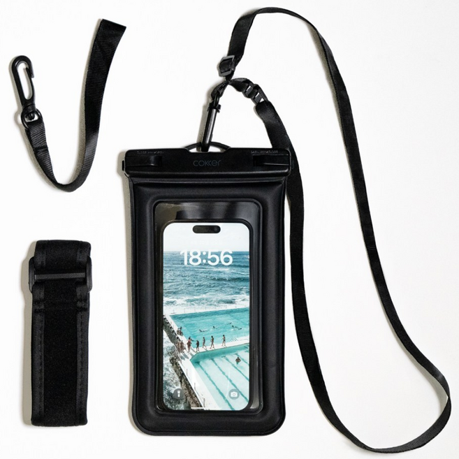 코커 압도적 두께 1.5cm 스펀지 튜브 4중잠금 스마트폰 방수팩 IPX8, 블랙, 1개