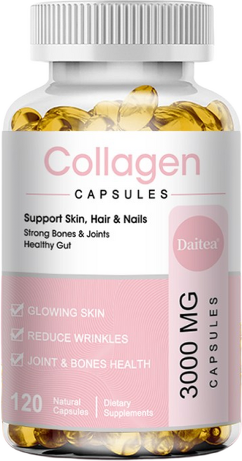 콜라겐 브라이트닝 캡슐 - 비타민 C 항산화제 비오틴 콜라겐 스킨 케어 뷰티 보충제가 함유된 안티에이징 화이트닝 캡슐 120캡슐, 1병, 60정, 1개